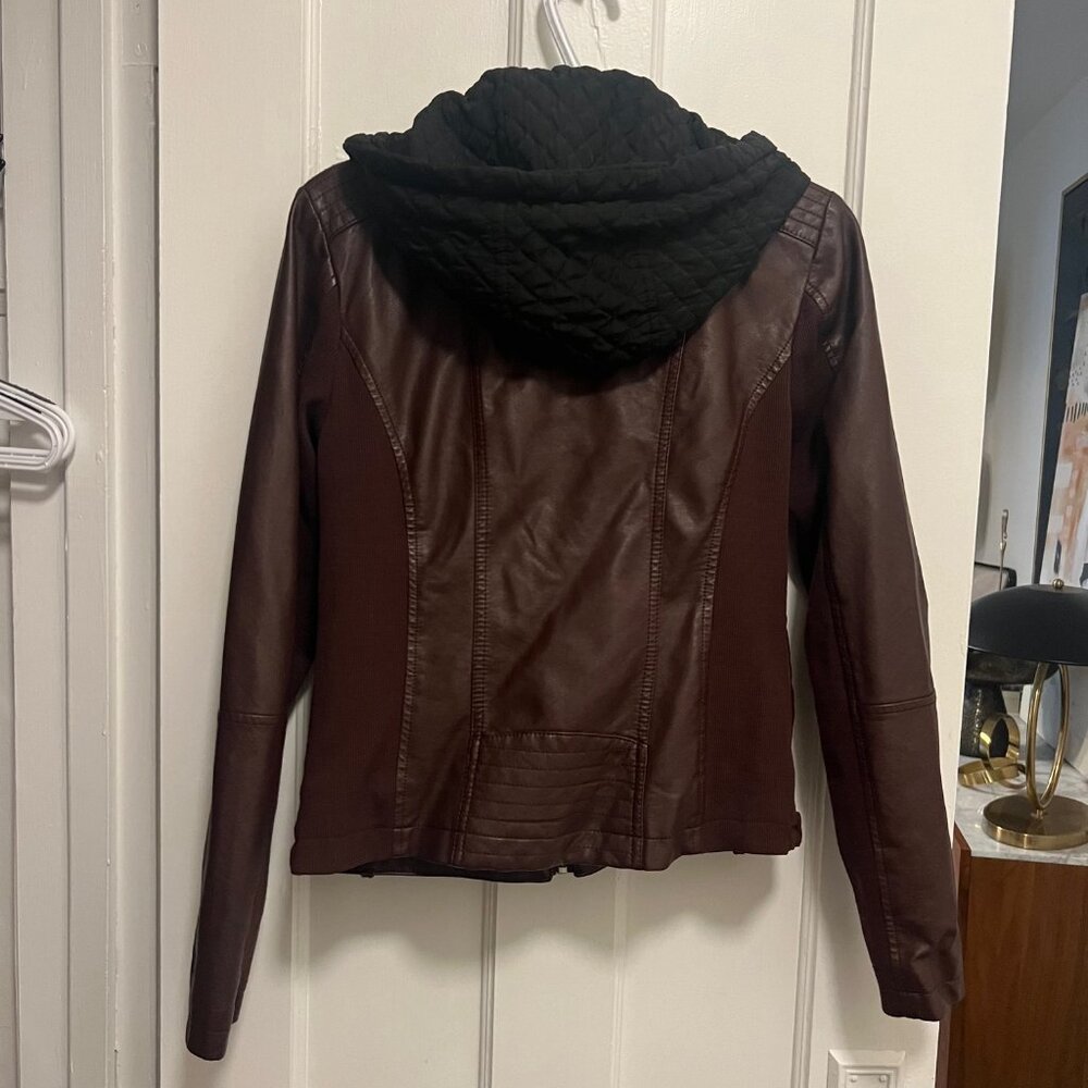 Sebby brown faux leather biker jacket w/black quilted hood/vest size s - Picture 11 of 12